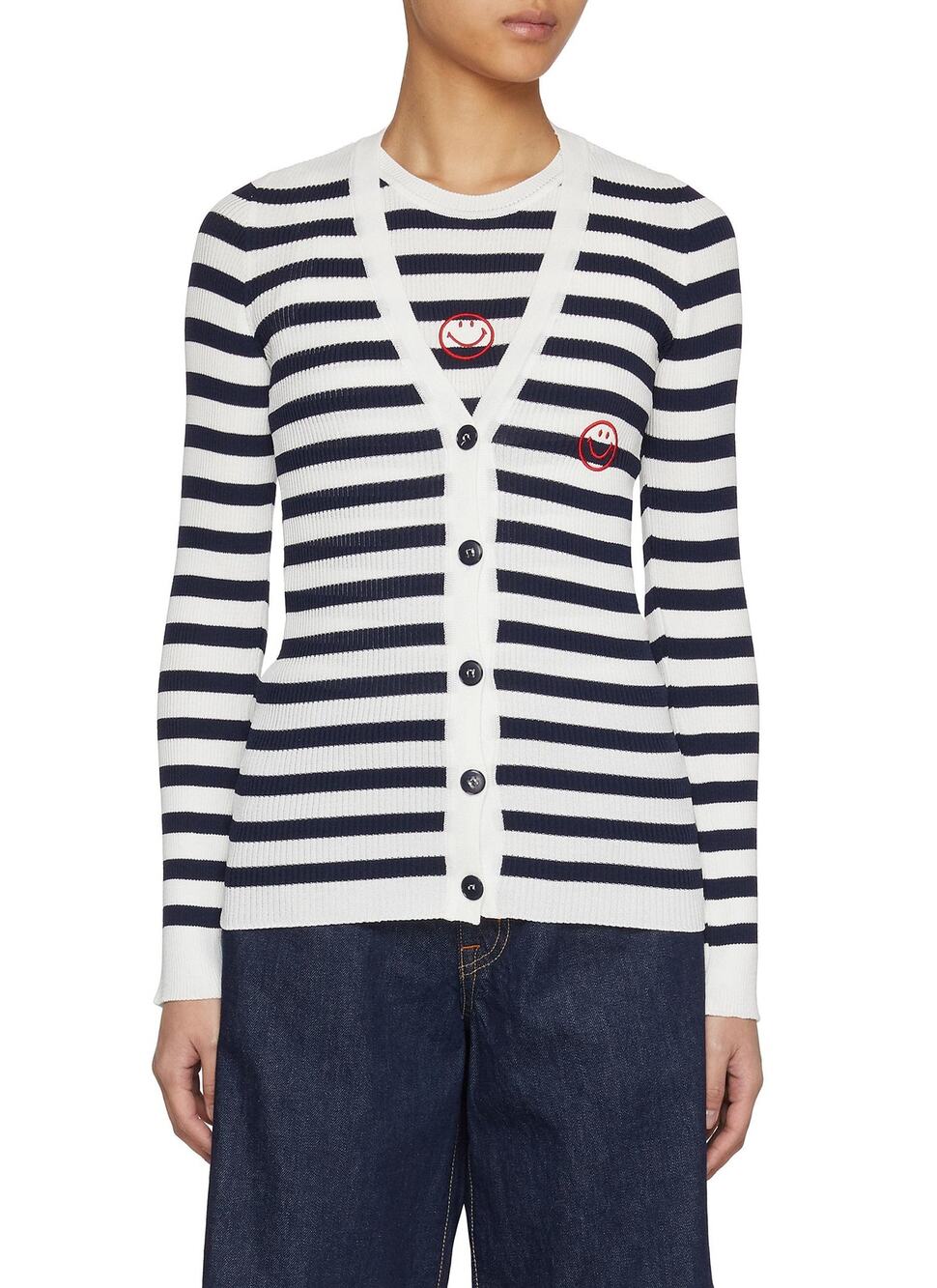 Joshua Sanders Round Smile Striped Knit Cardigan Sweater Preppy Casual Office M